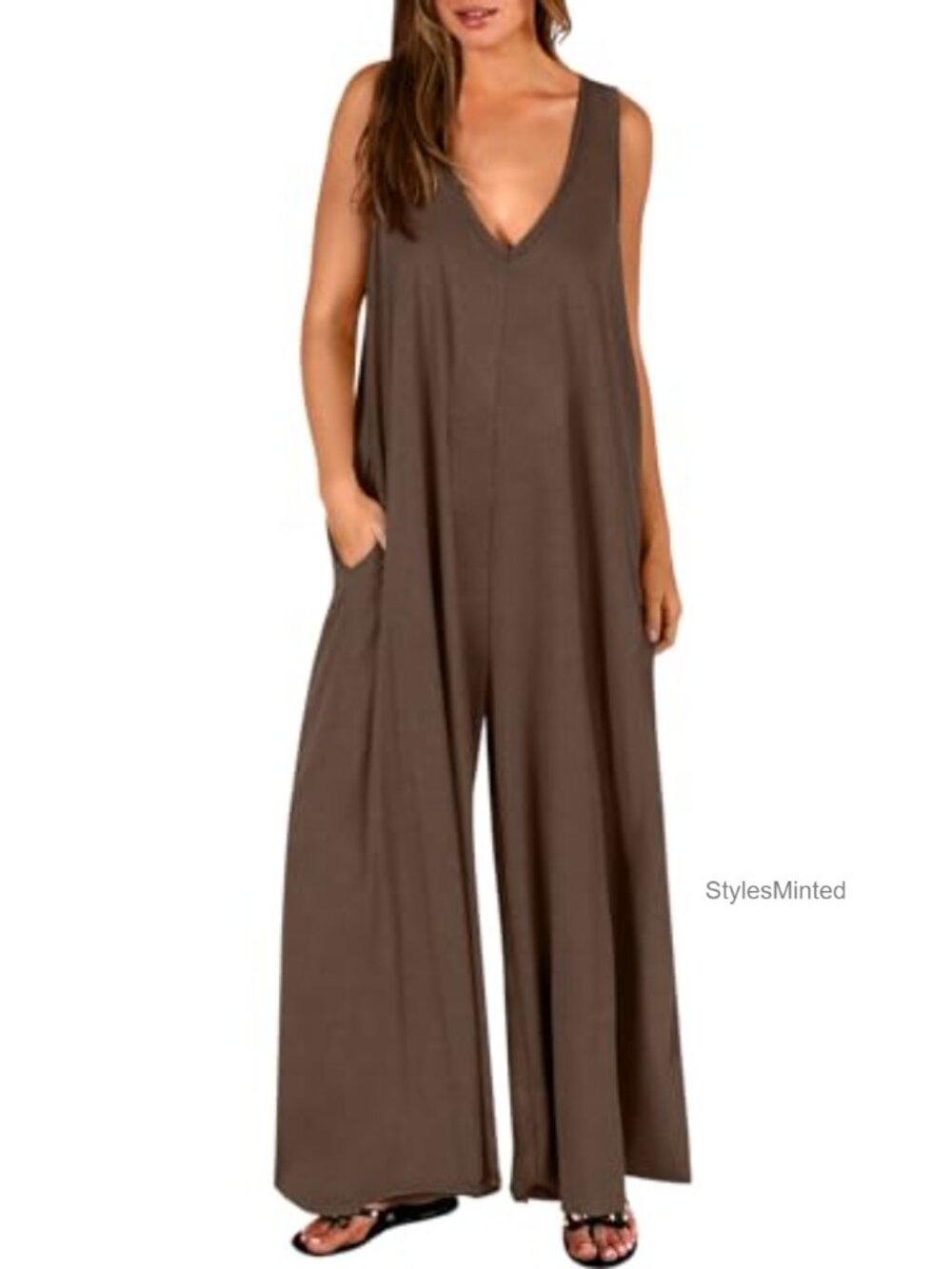 Wide Leg Sleeveless Maxi Jumpsuit with Pockets